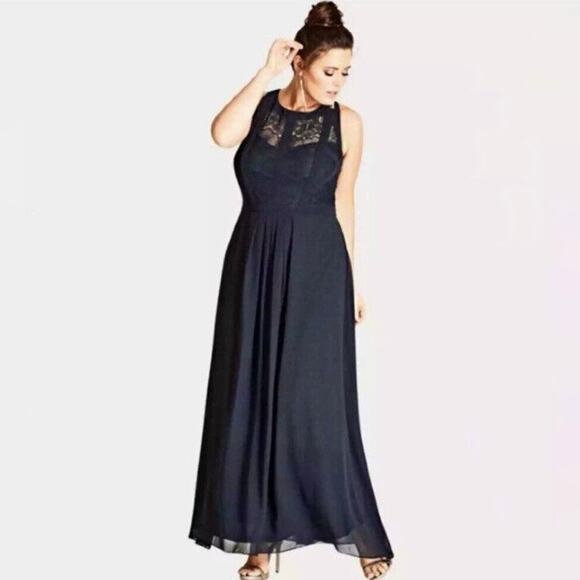City Chic Plus French Navy Lace Panel A-Line Maxi Gown Sz 14 NWT - Picture 1 of 15